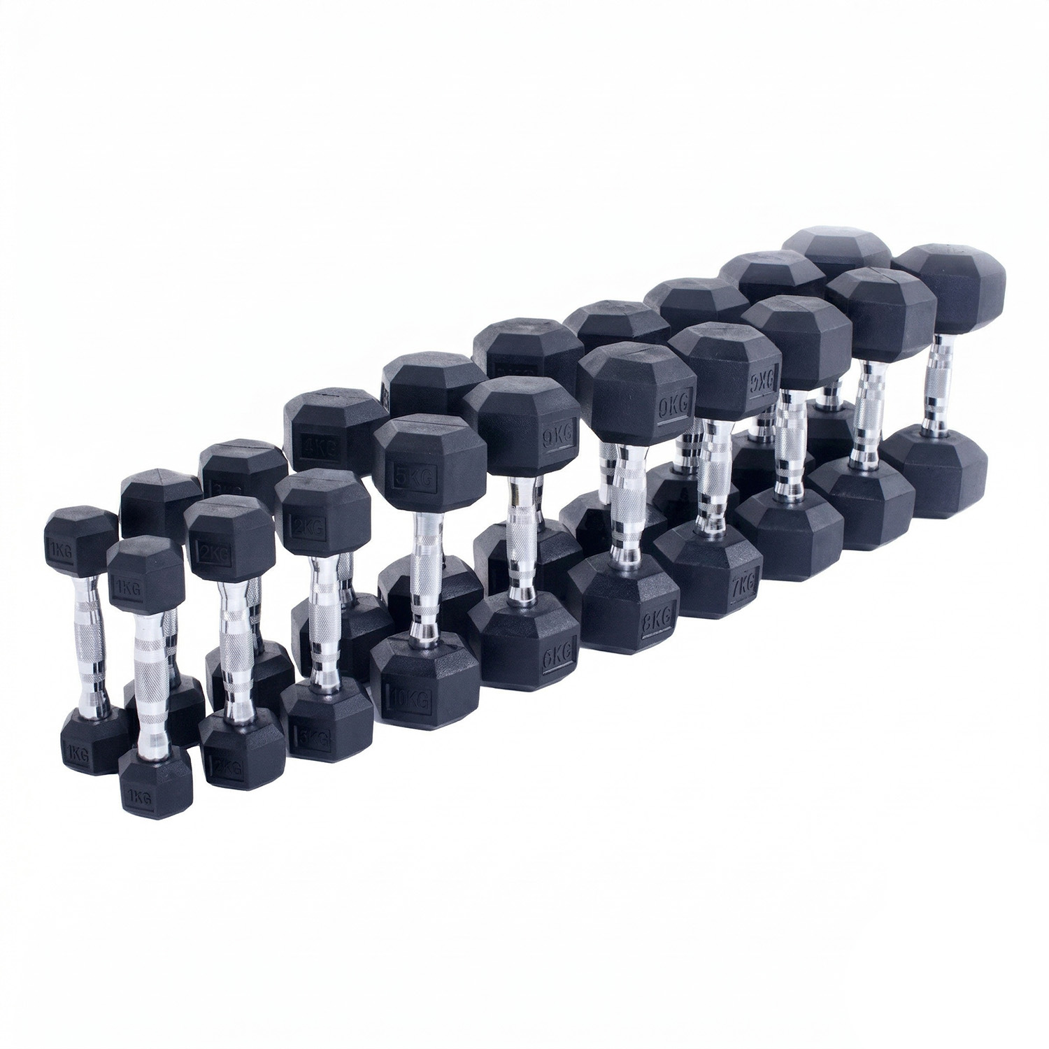 Гантельний ряд від 1 до 10 кг шестигранні